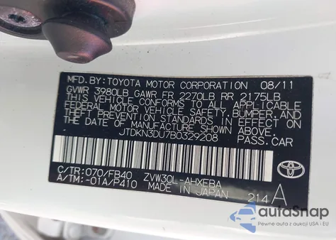 2011 Toyota Prius Three from USA, damaged, VIN JTDKN3DU7B0329208